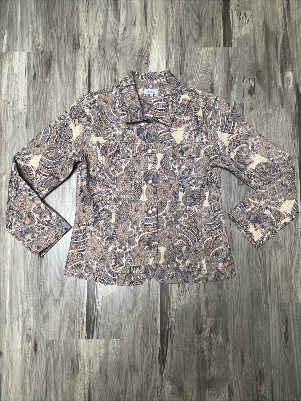 Analogy Womens Size L Paisley Quilted Trucker Jacket Textured Boho Matelasse